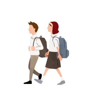 Light UPのイメージイラスト。今から学校に向かう小学生の男女のイラスト。