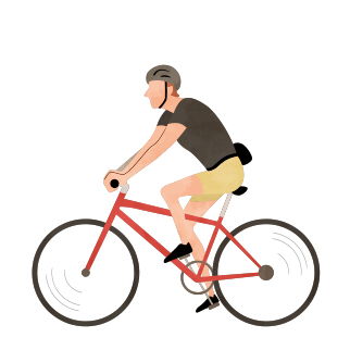 Light UPのイメージイラスト。自転車に乗って休日を楽しむ男性。